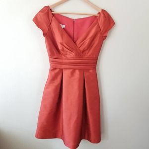 Alfred Sung Burnt Orange Surplice Neck Cap Sleeve Full Skirt Dress, Size 8